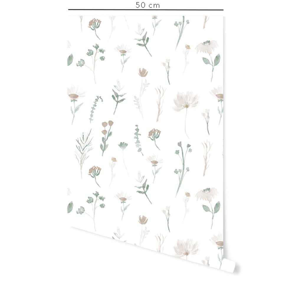 Papier peint vinyle adhésif fleurs sauvages verts 50x300 cm — vue 3