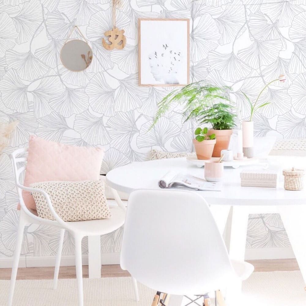 Papier peint vinyle adhésif gingko gris 50x300 cm