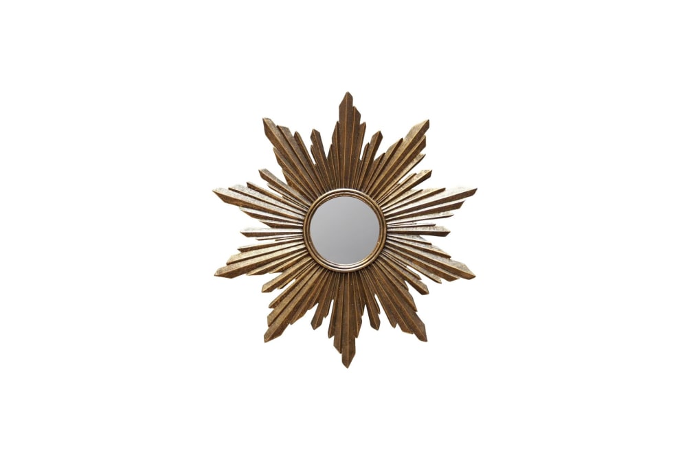 Miroir Soleil en résine dorée