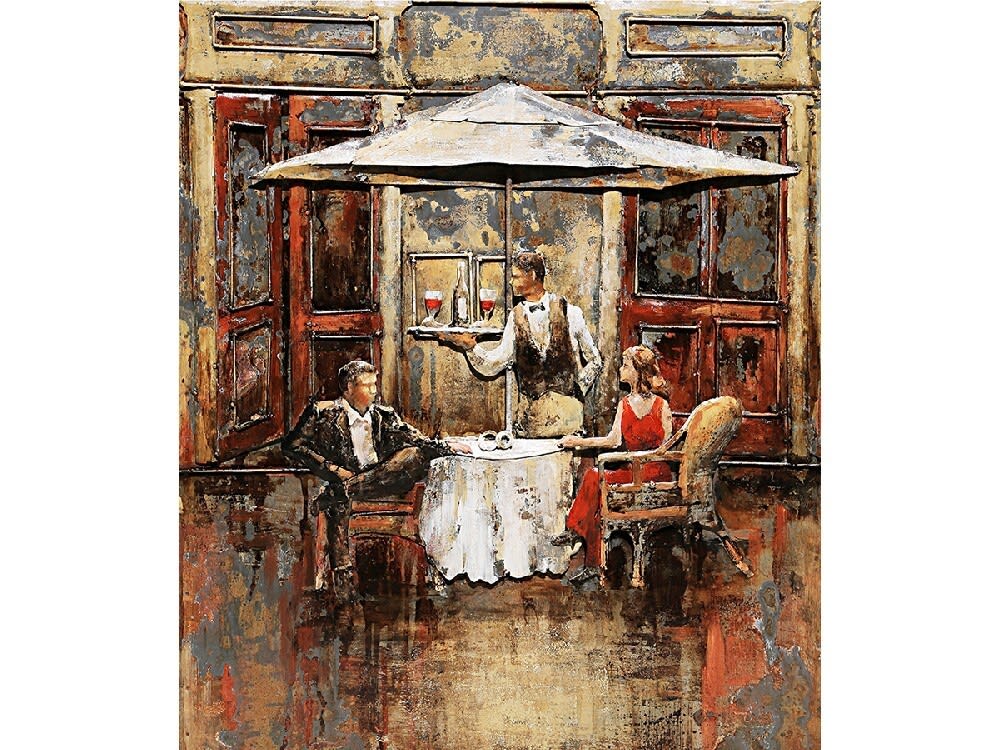 Tableau relief en métal brasserie ancienne 70x60