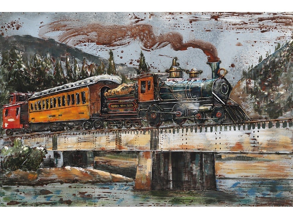 Tableau relief en métal train à vapeur 120x80