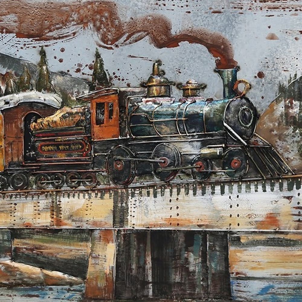 Tableau relief en métal train à vapeur 120x80