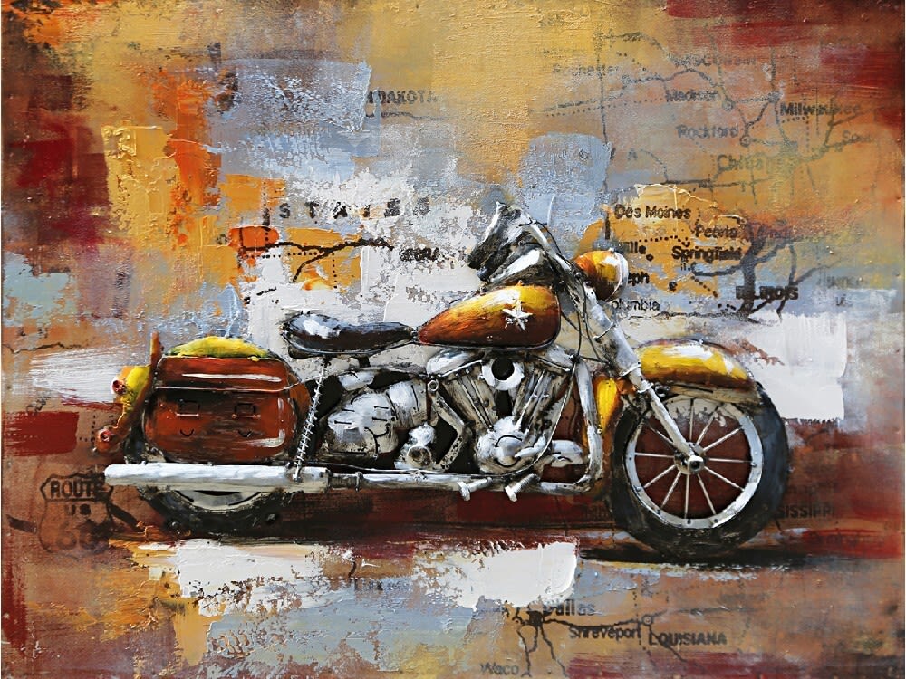 Tableau relief en métal harley et usa 80x60