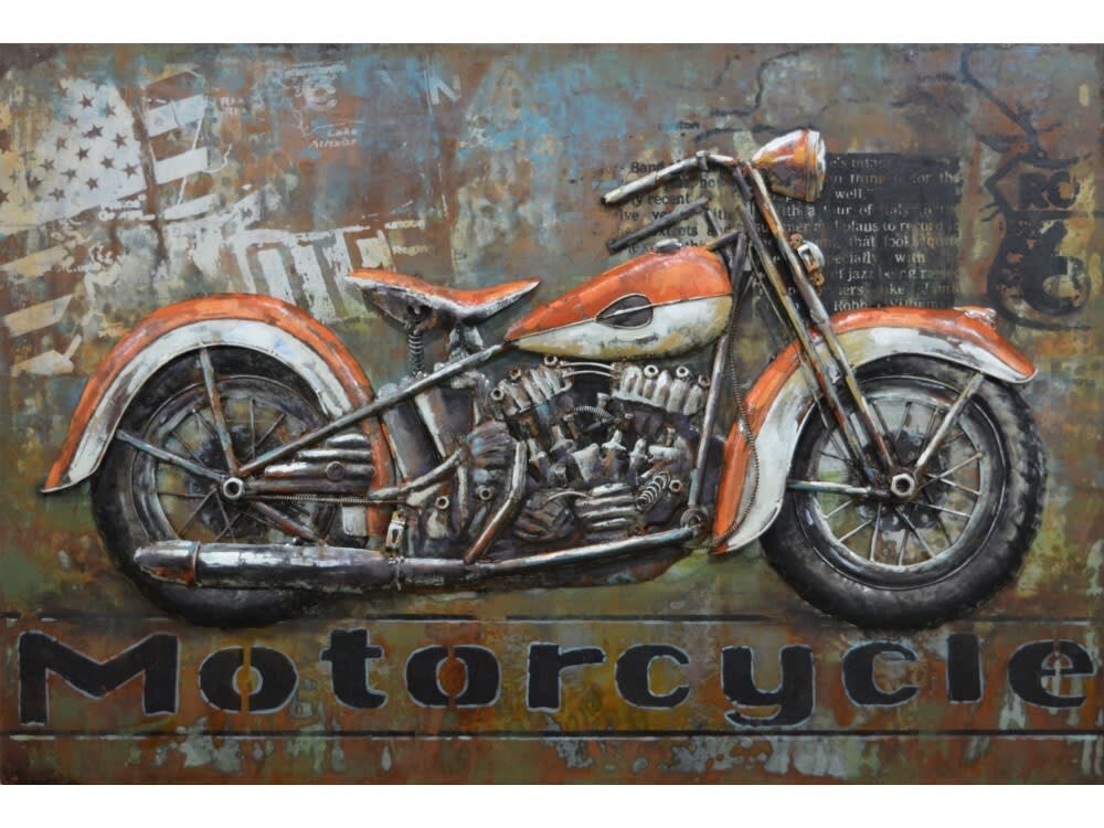 Tableau relief en métal harley knucklehead 120x80