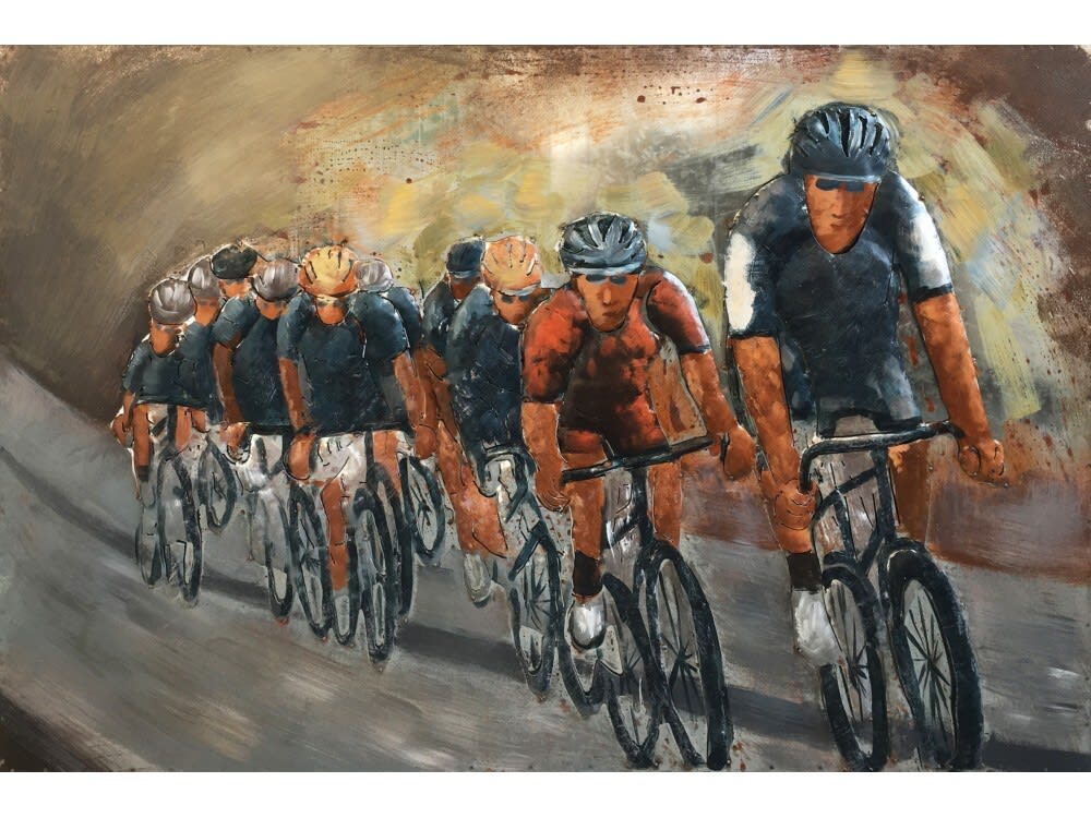 Tableau relief en métal course cycliste 120x80