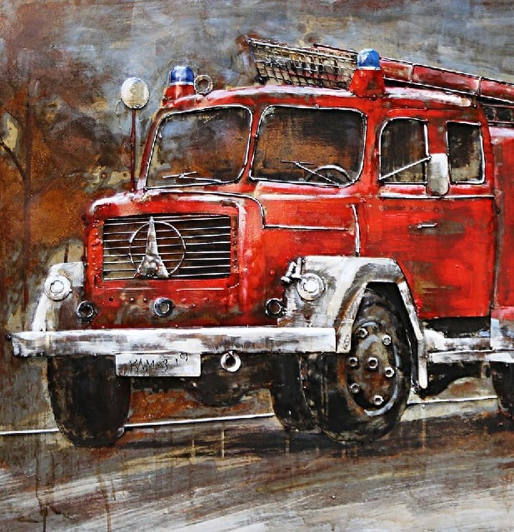 Tableau relief en métal camion pompier 120x80 - Maisons du Monde