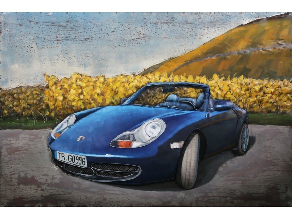 Tableau relief en métal porsche à la campagne 120x80
