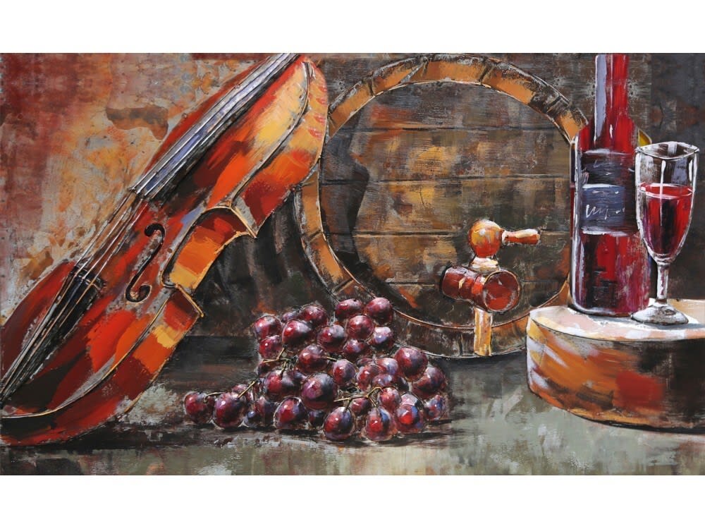 Tableau relief en métal vin et violon 100x60
