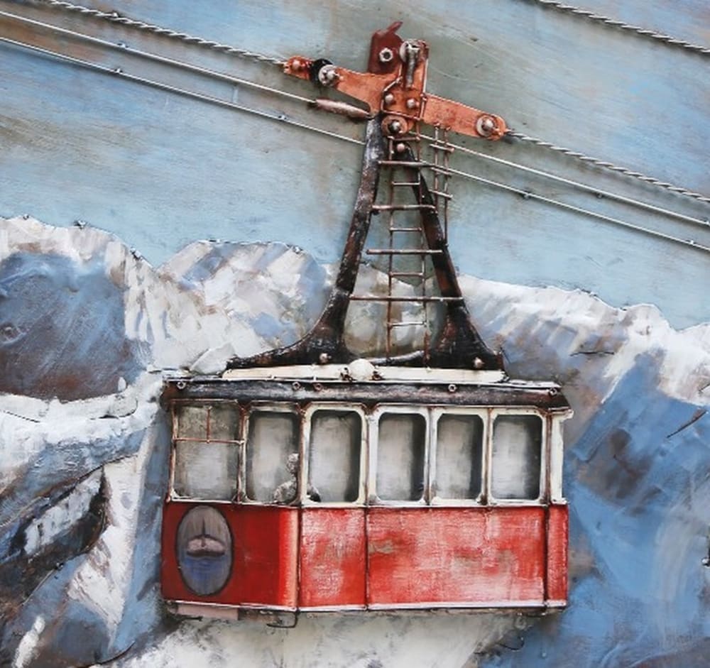 Tableau relief en métal téléphérique rouge 60x60 - Maisons du Monde