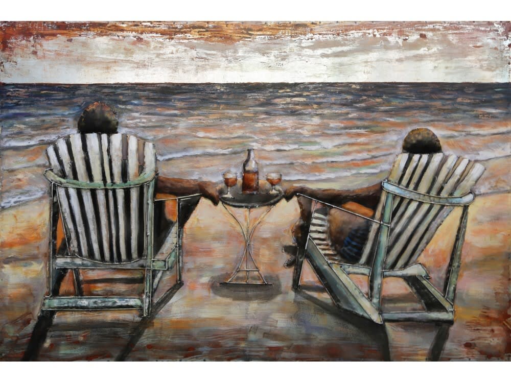 Tableau relief en métal vacances en couple 120x80