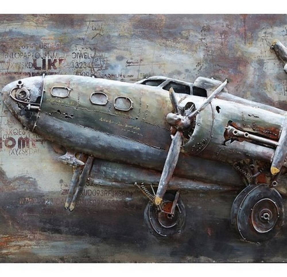 Tableau relief en métal avion profil 140x70