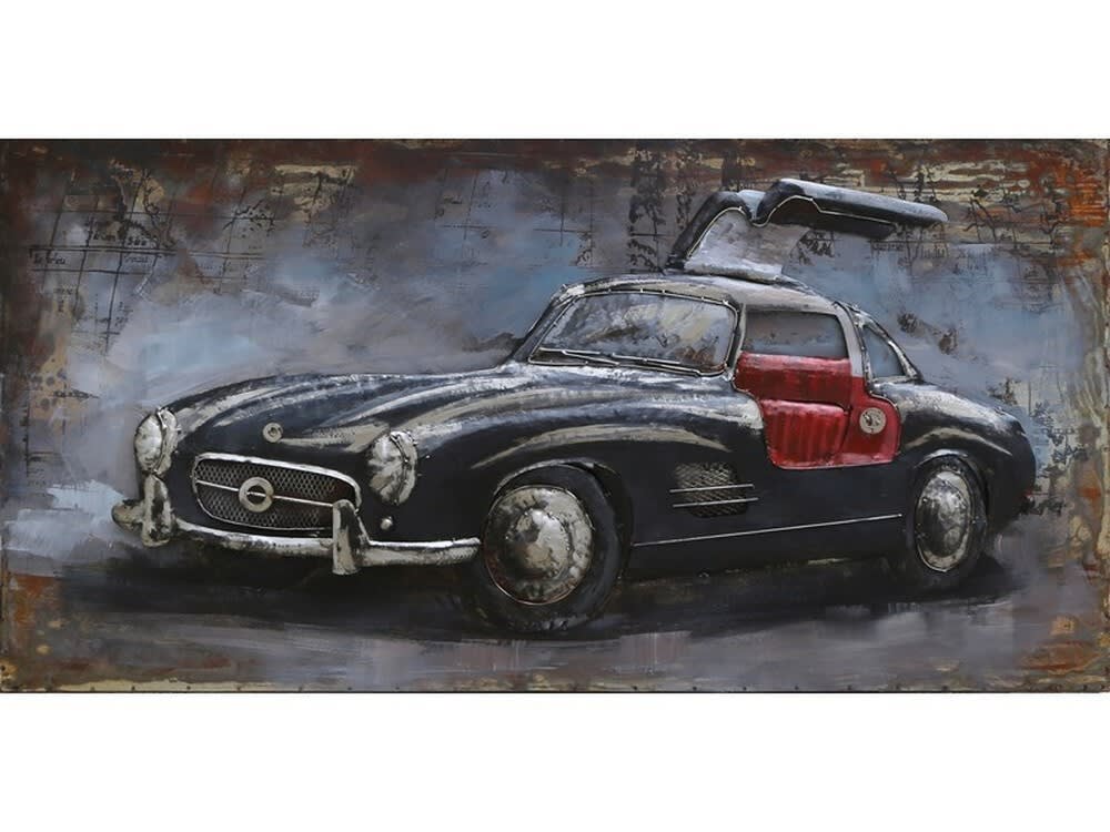 Tableau relief en métal mercedes noire 120x60
