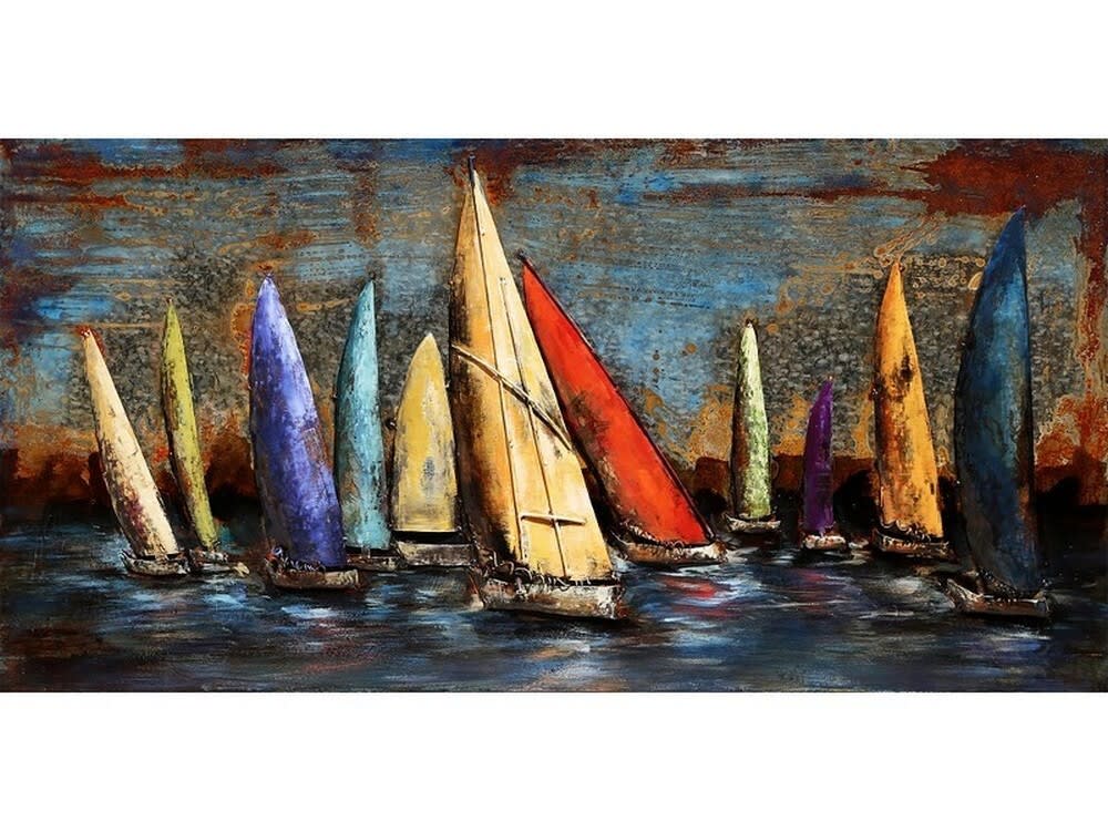 Tableau relief en métal régate 150x60