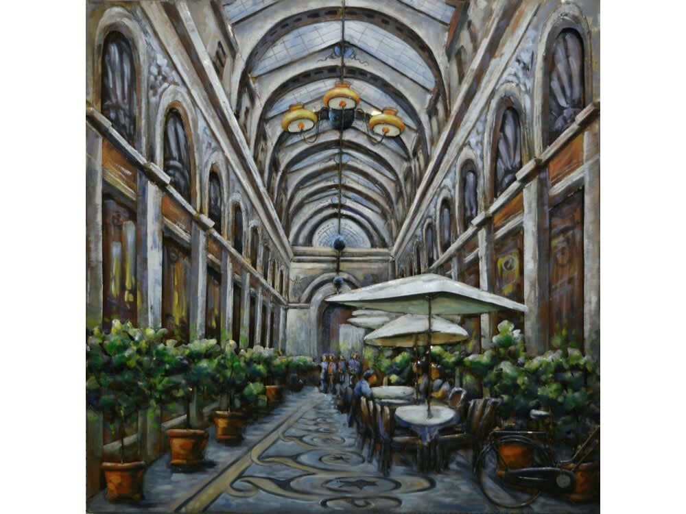 Tableau relief en métal restaurant sous voutes de verre 100x100