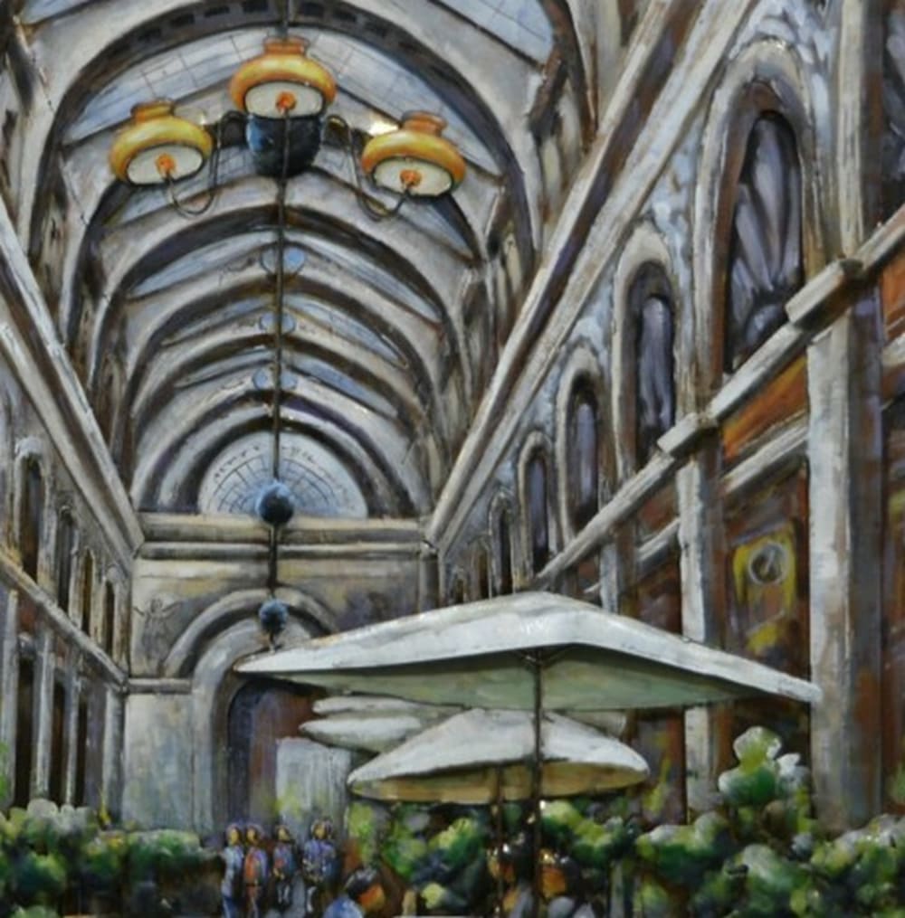 Tableau relief en métal restaurant sous voutes de verre 100x100