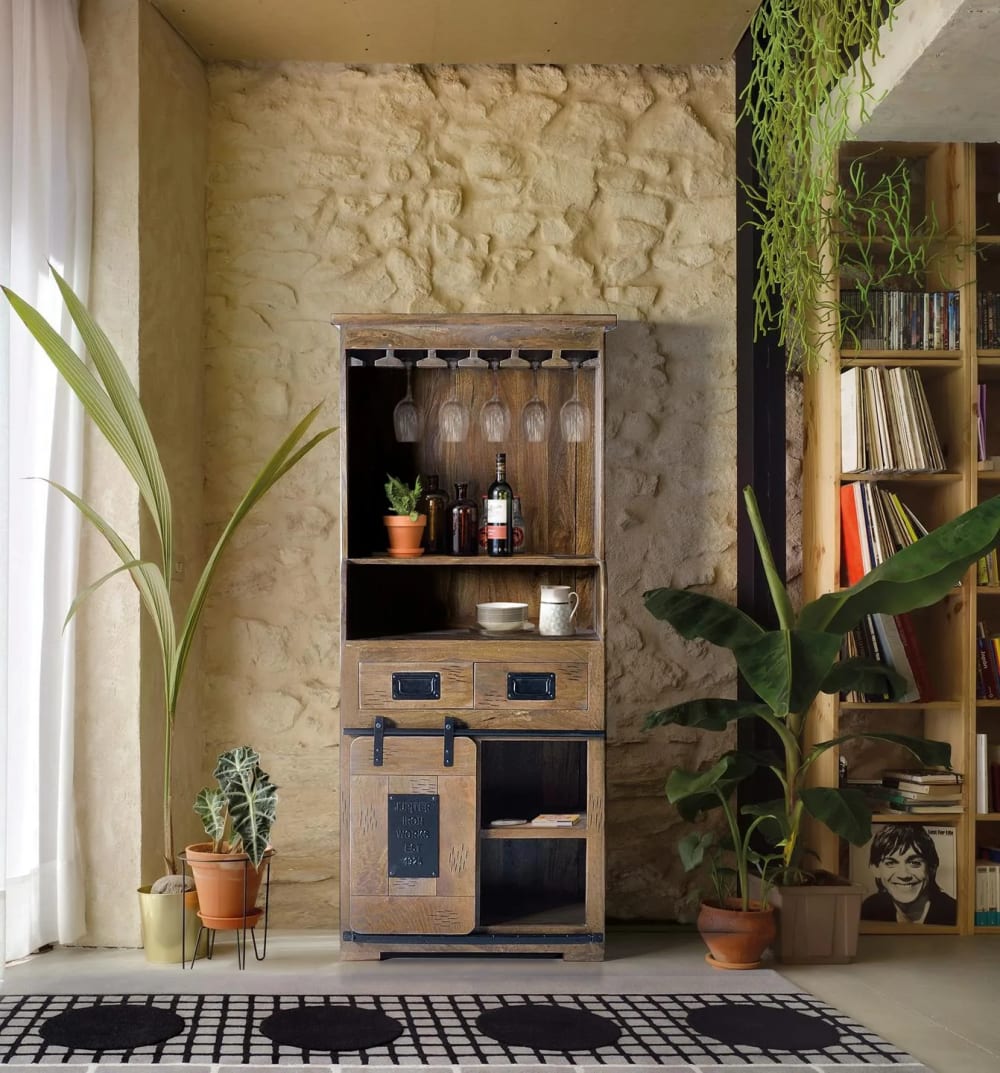 Botellero estilo industrial en madera de mango y metal - Maisons du Monde