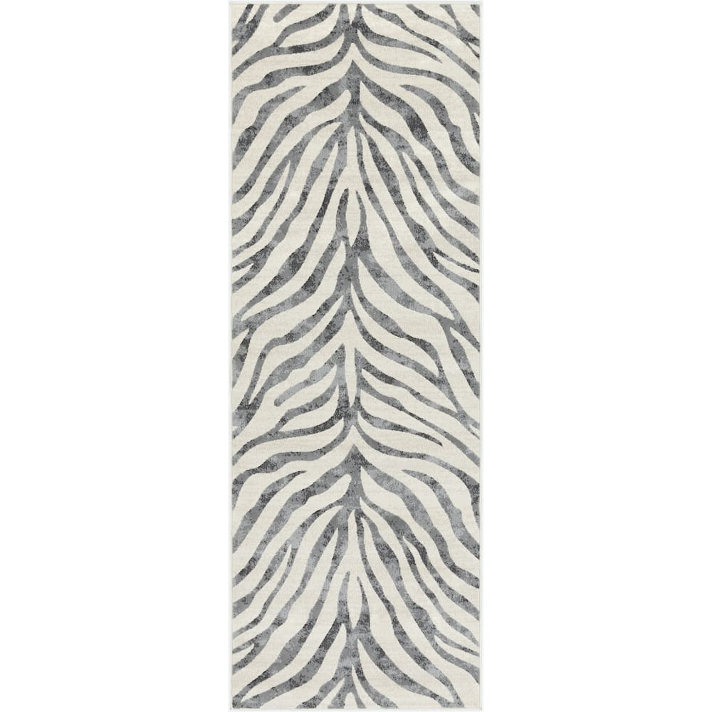 Tapis de Couloir Zébré Bohème Gris Foncé/Beige 80x220