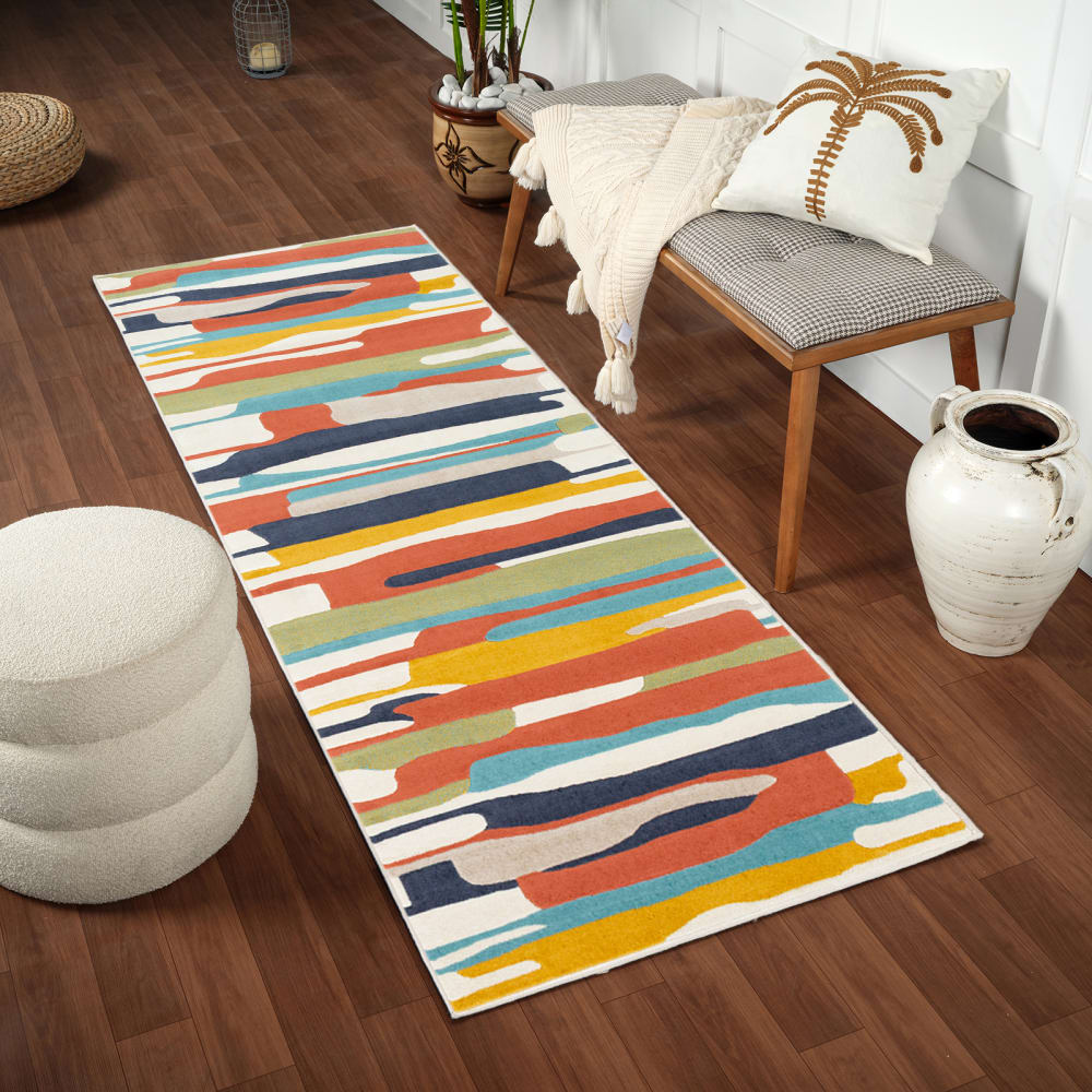 Tapis de couloir scandinave moderne multicolore/orange 80x220 — vue 3