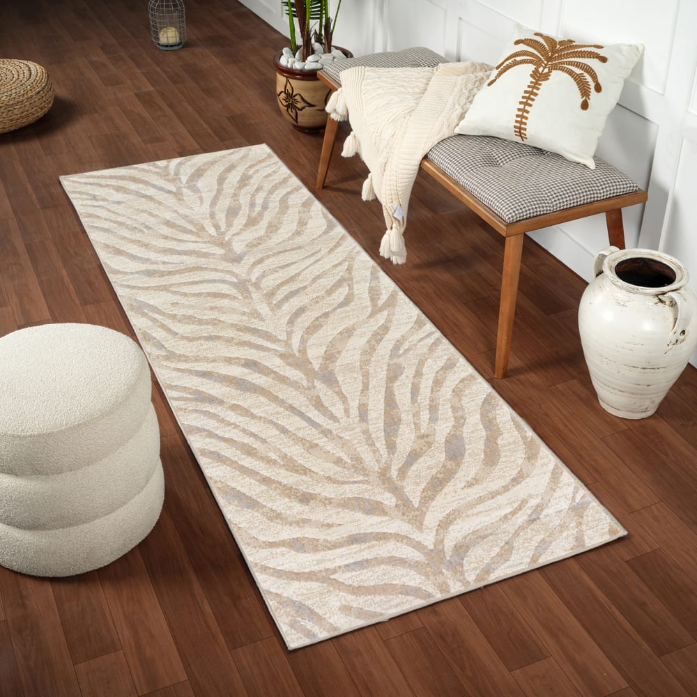 Tapis de couloir zébré bohème gris/beige 80x220 — vue 3