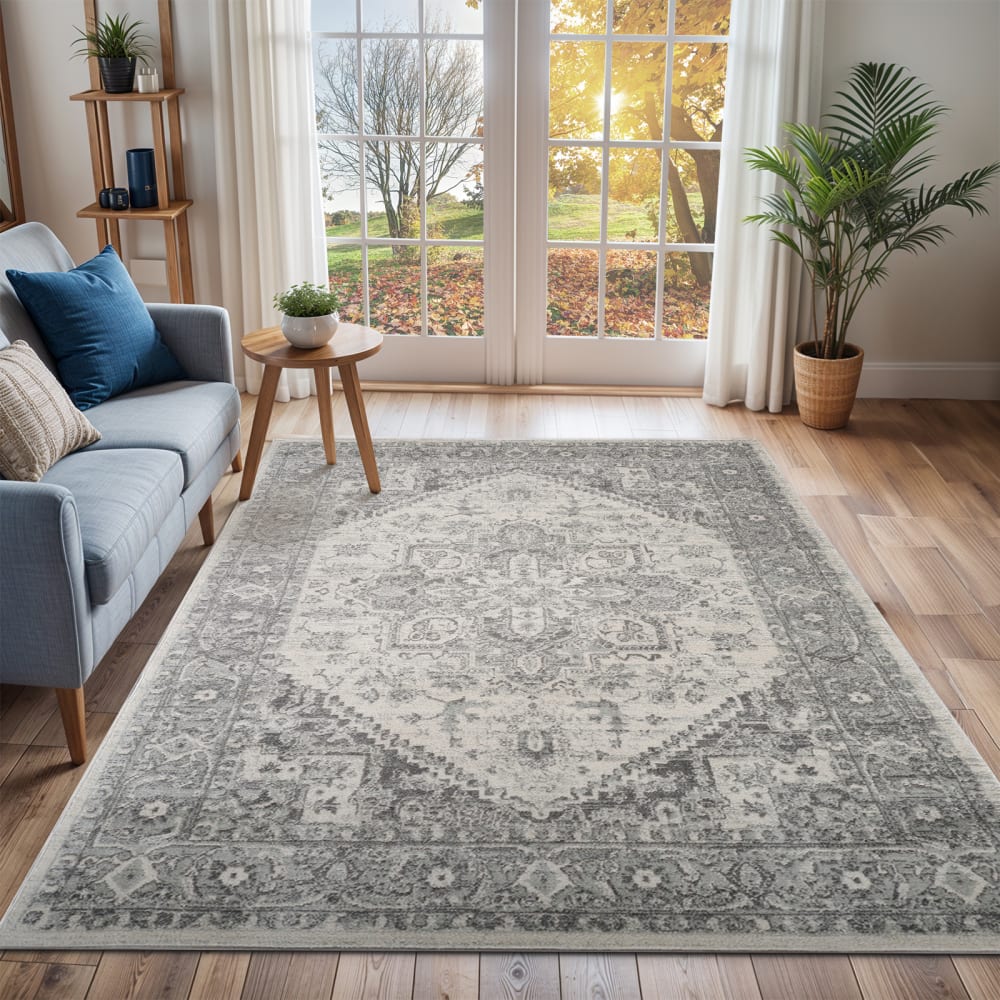 Tapis vintage oriental gris/blanc 160x220 — vue 3