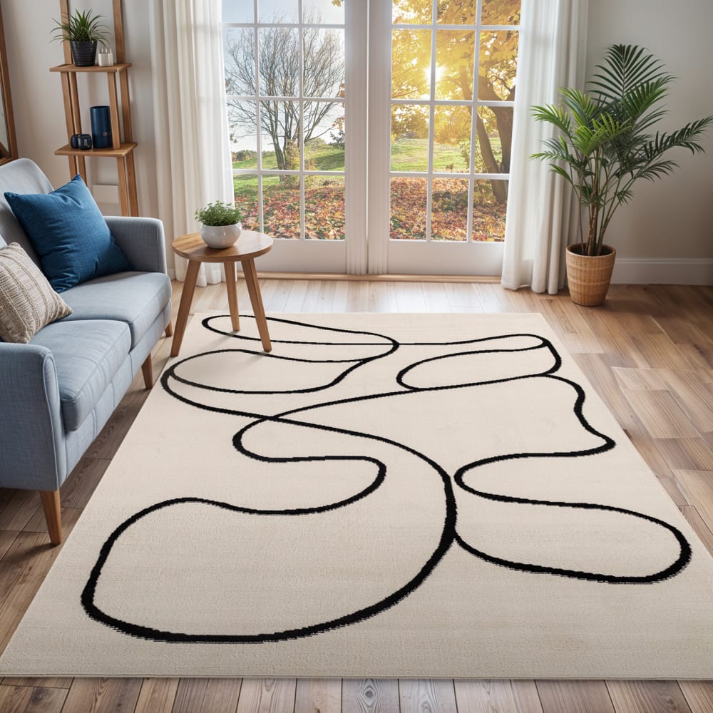 Tapis scandinave bohème blanc/noir 200x275 — vue 3