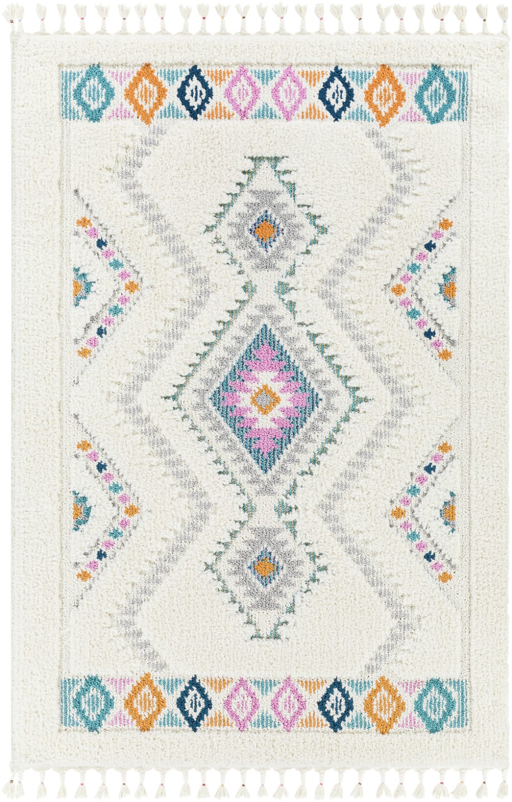 Tapis Shaggy Bohème Multicolore/Blanc 160x213