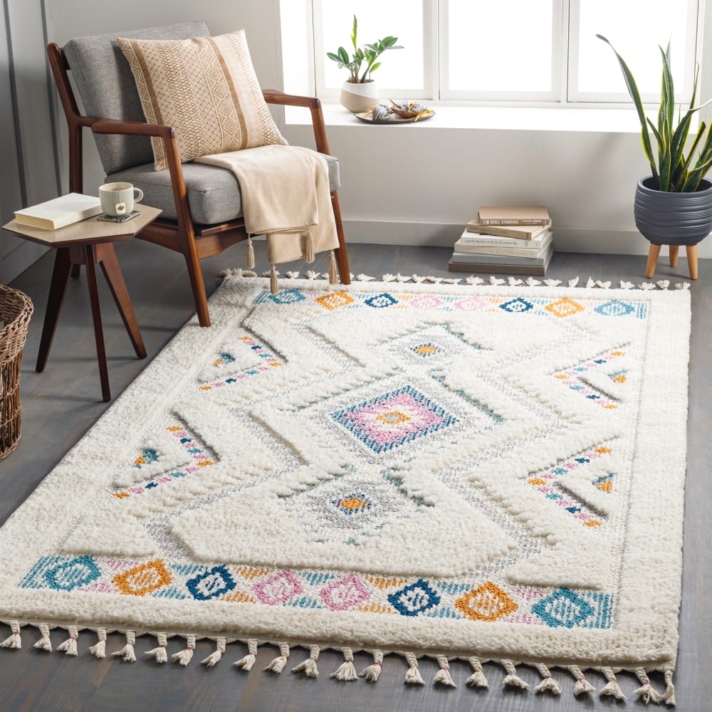 Tappeto shaggy boho multicolore/bianco 160x213 - Modello Vintage - Bianco - Öko-Tex Zertifikat - PVC - Cloruro di polivinile