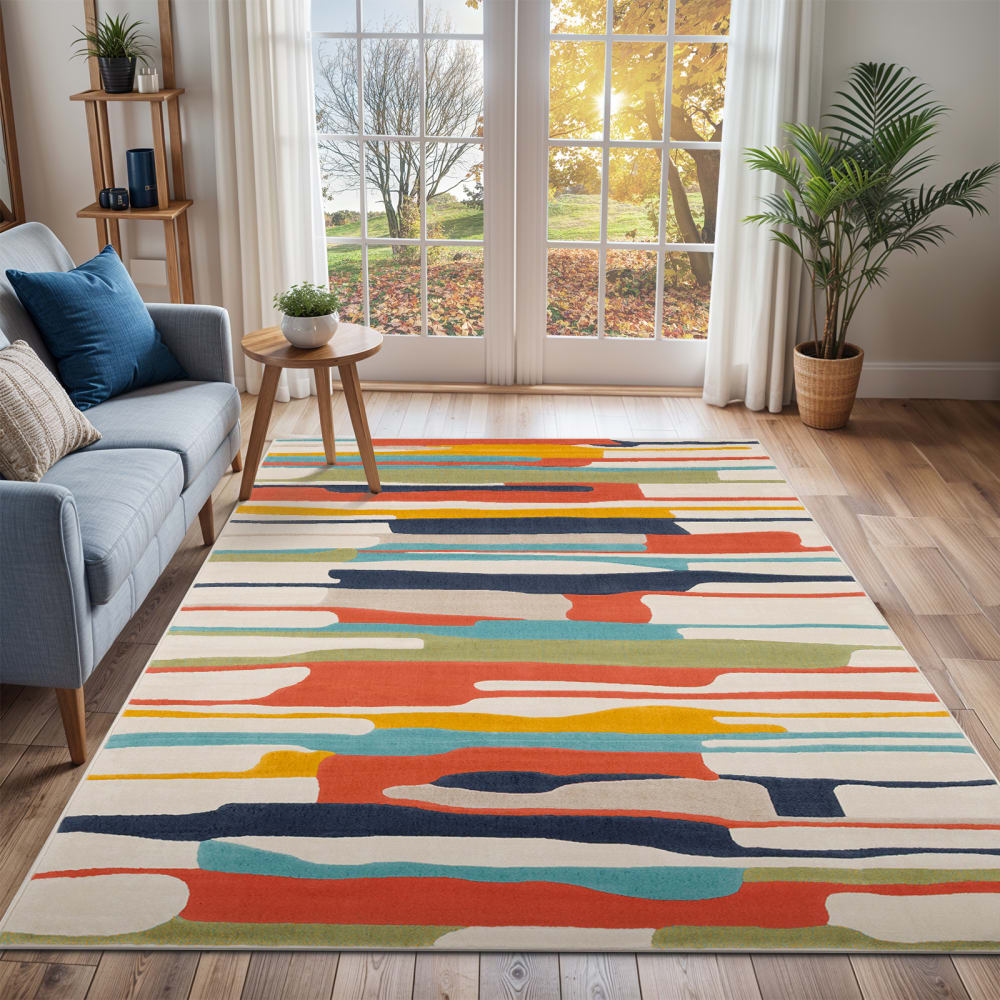 Tapis scandinave moderne multicolore/orange 120x170 — vue 3