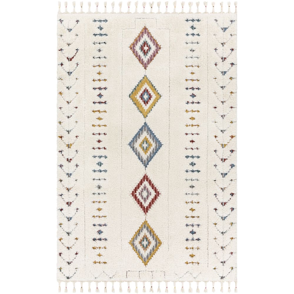 Boho Hochfloriger Shaggy Teppich Mehrfarbig/Weiß 160x213 -