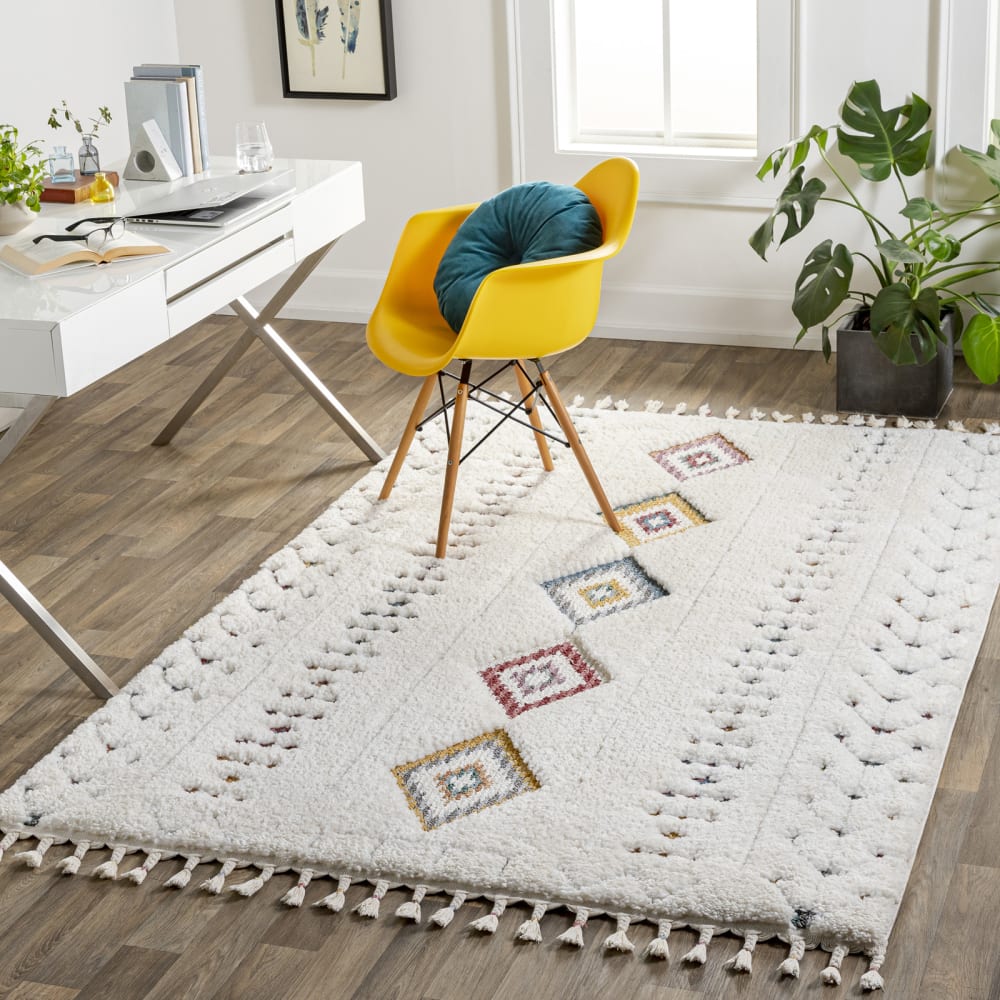 Tapis Shaggy Bohème Multicolore/Blanc 160x213