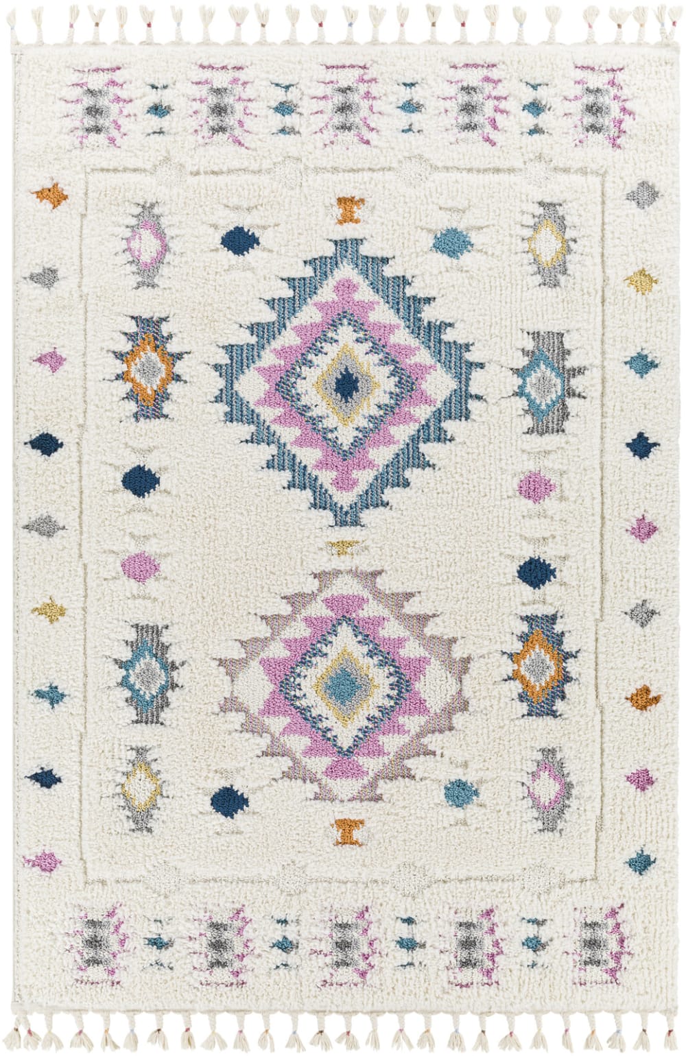 Boho Hochfloriger Shaggy Teppich Mehrfarbig/Weiß 160x213 -