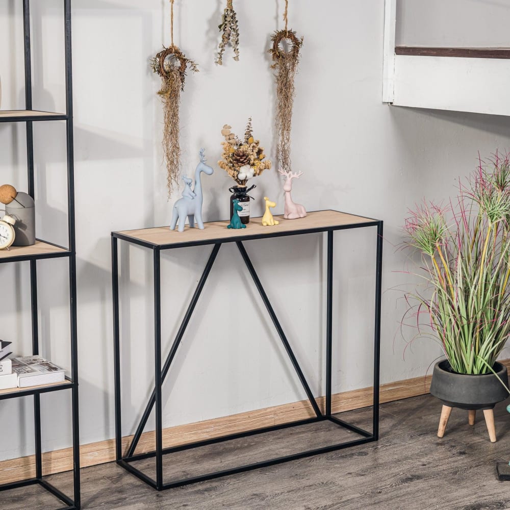 Consola estilo industrial en madera y acero negro
