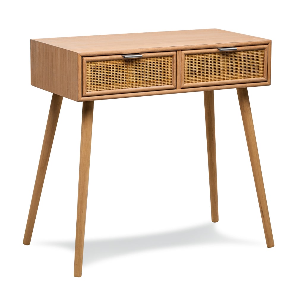 Konsolentisch 2 Schubladen aus Massivholz und Rattan - Maisons Du
