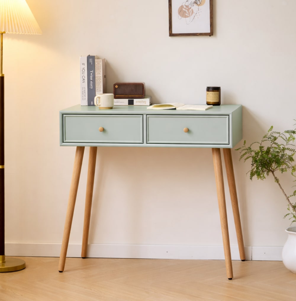 Mesa consola 2 cajón en madera verde