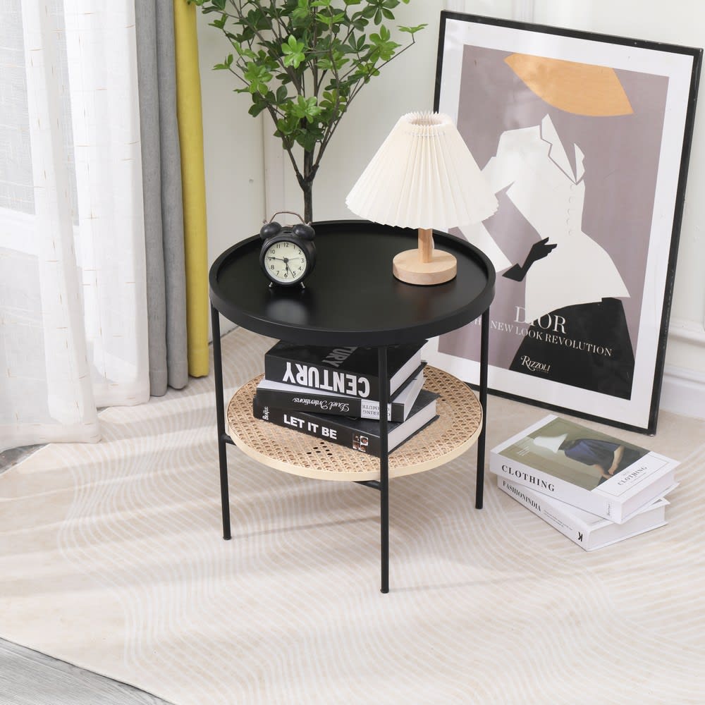 Tavolino rotondo in rattan nero - Nordlys