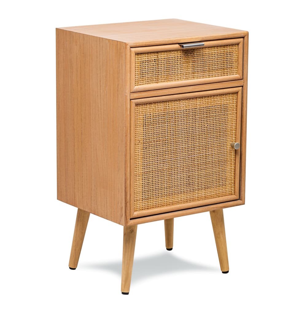 Nachttisch 1 Schublade 1Tür aus Holz und Rattan - Maisons Du