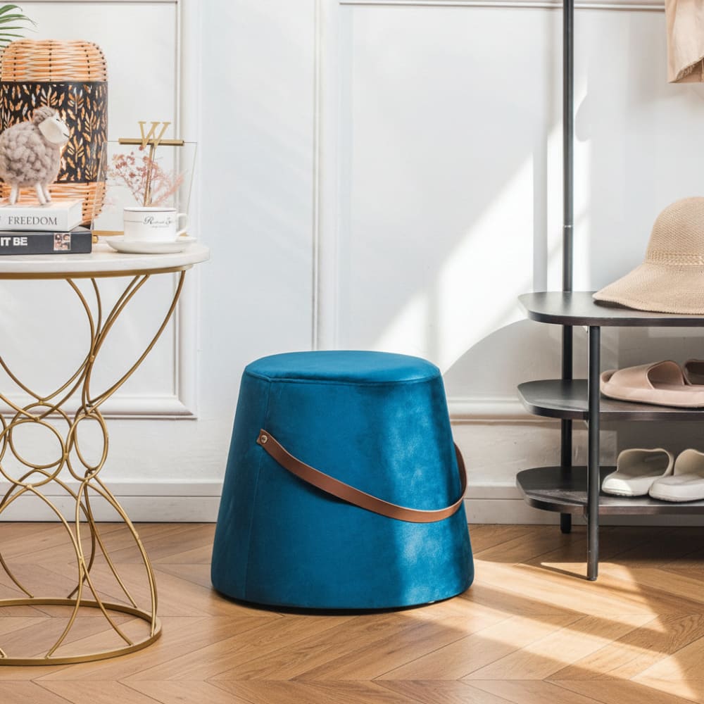 Pouf in bouclé bianco - Blu - Öko-Tex Zertifikat - Velluto