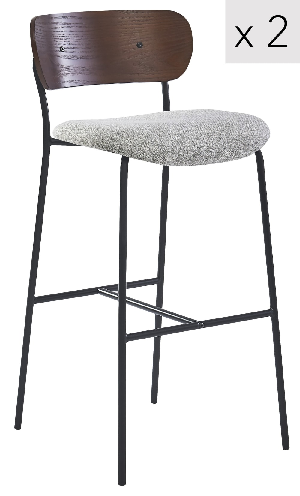 Barhocker (2er Set) aus Metall und Stoff Grau - Maisons Du Monde