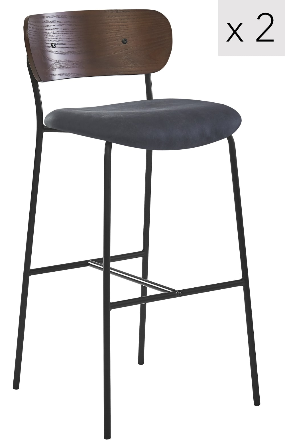 Barhocker (2er Set) aus Metall und Kunstleder Schwarz - Maisons