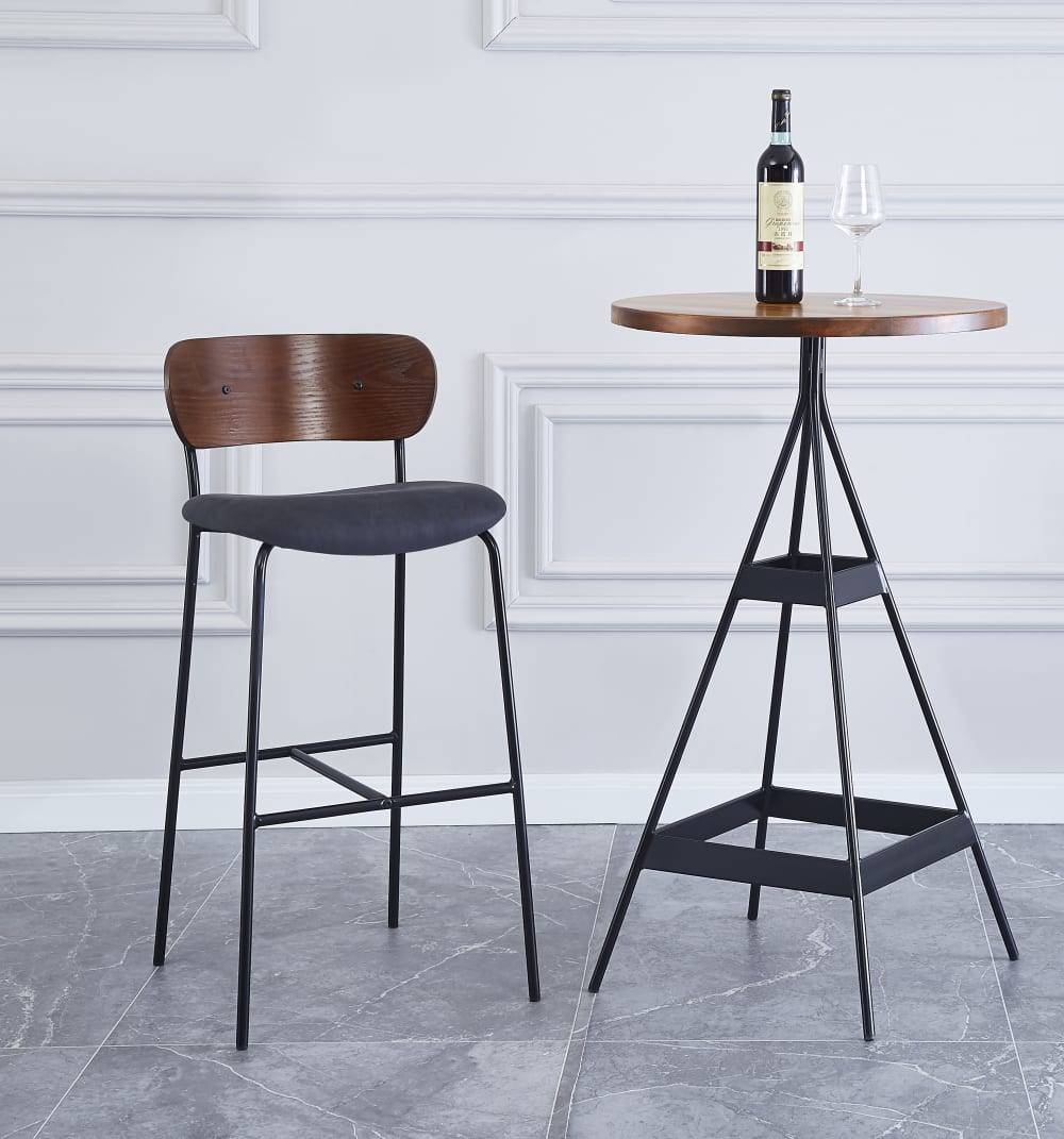 Lot de 2 tabourets de bar en métal et frêne simili cuir