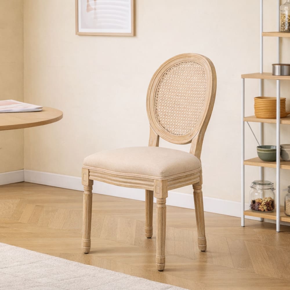 Nordlys Esszimmerstühle (2er Set) aus Massivholz und Rattan Beige style classic chic Beige Öko-Tex Zertifikat