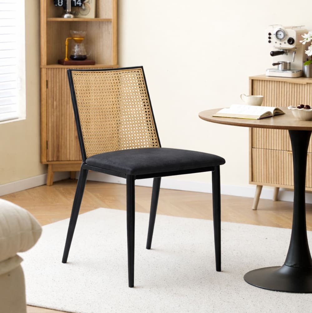 Nordlys Esszimmerstühle (2er Set) aus Metall und Rattan Schwarz style modern Schwarz Öko-Tex Zertifikat Rattan