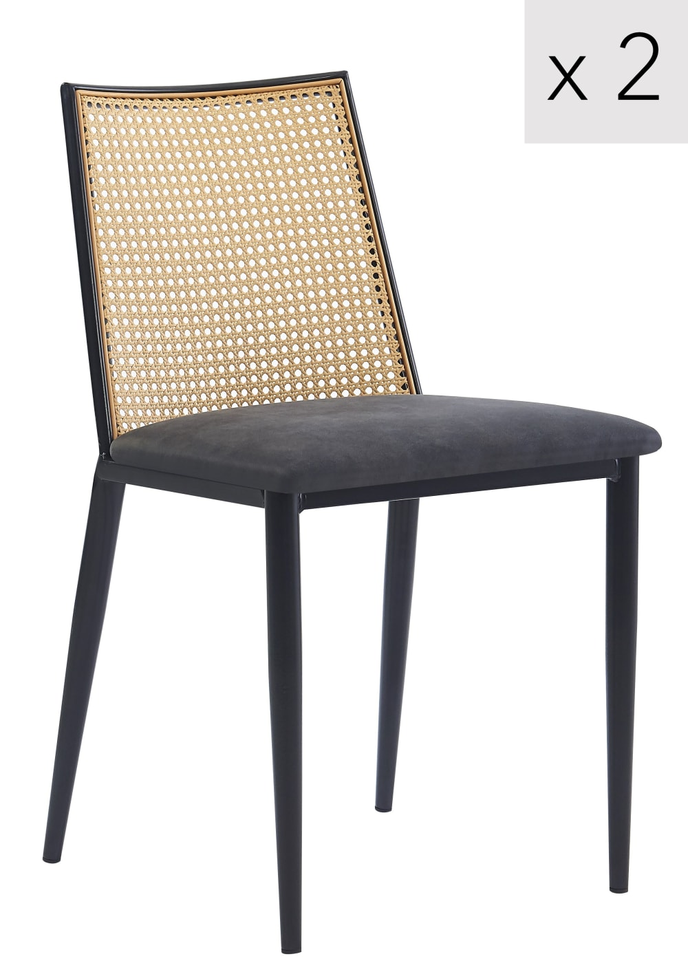 Esszimmerstühle (2er Set) aus Metall und Rattan Schwarz - Maisons