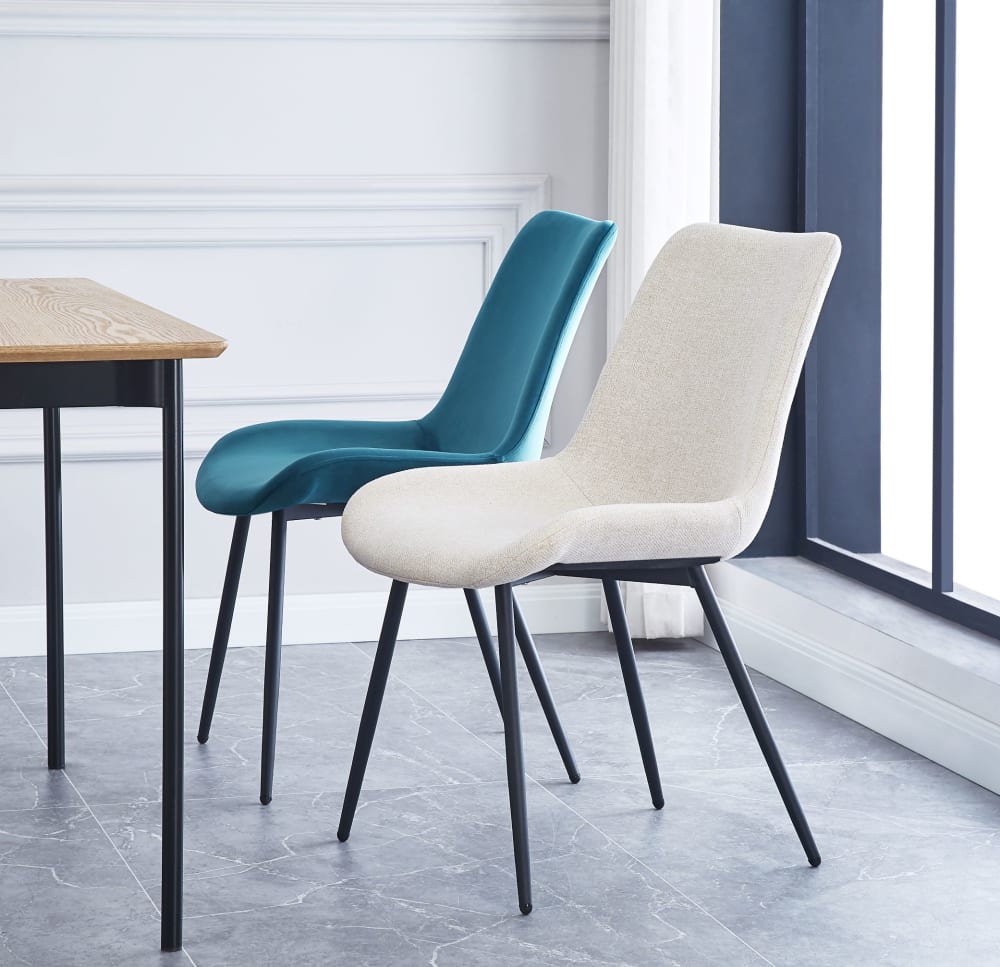 Lot de 2 chaises de salle à manger scandinaves en tissu beige