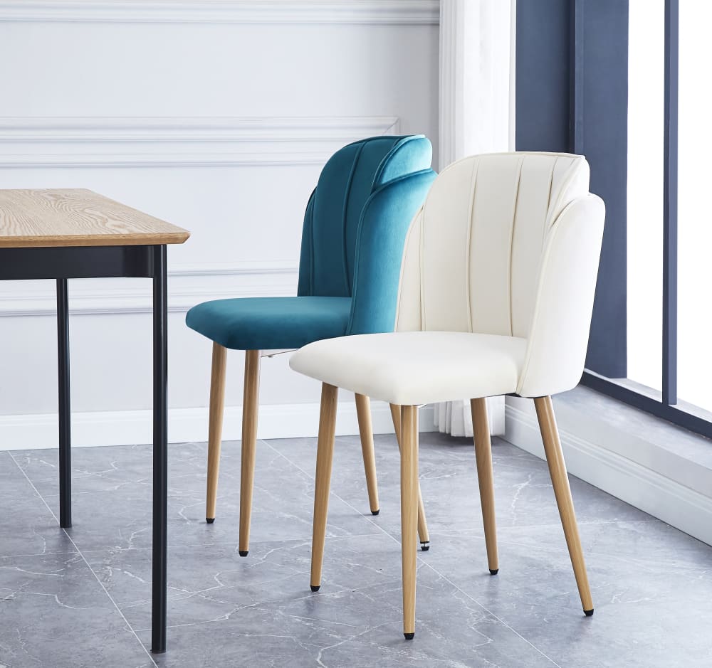 Lot de 2 chaises de salle à manger scandinaves en tissu beige