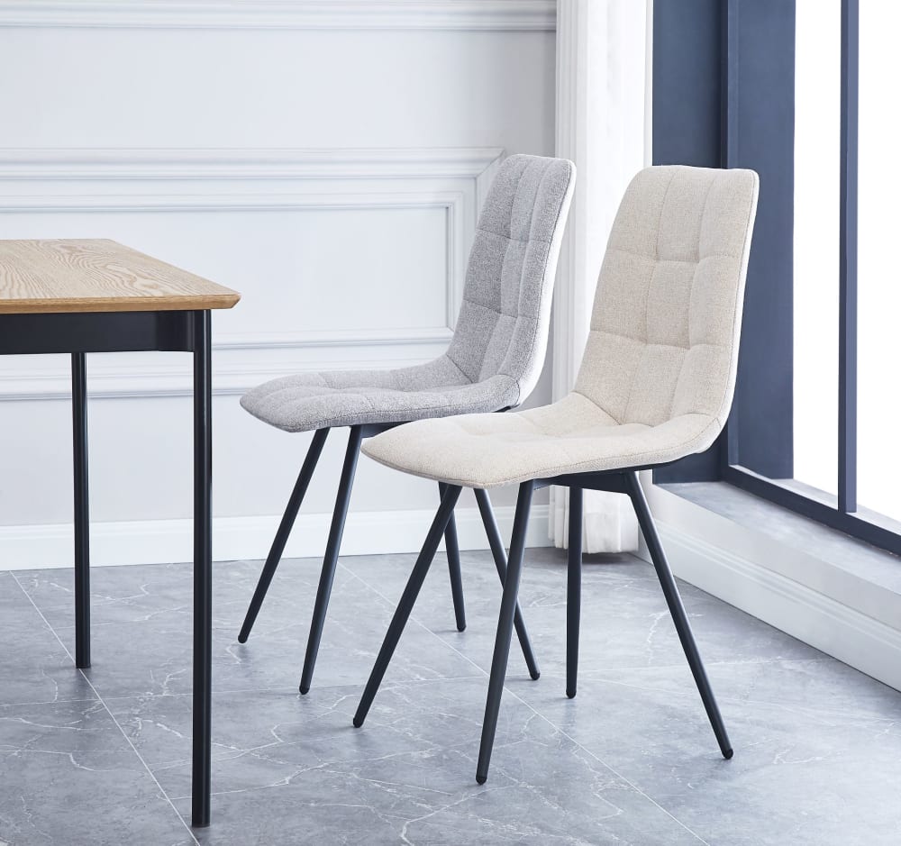 Lot de 2 chaises de salle à manger scandinaves en tissu beige