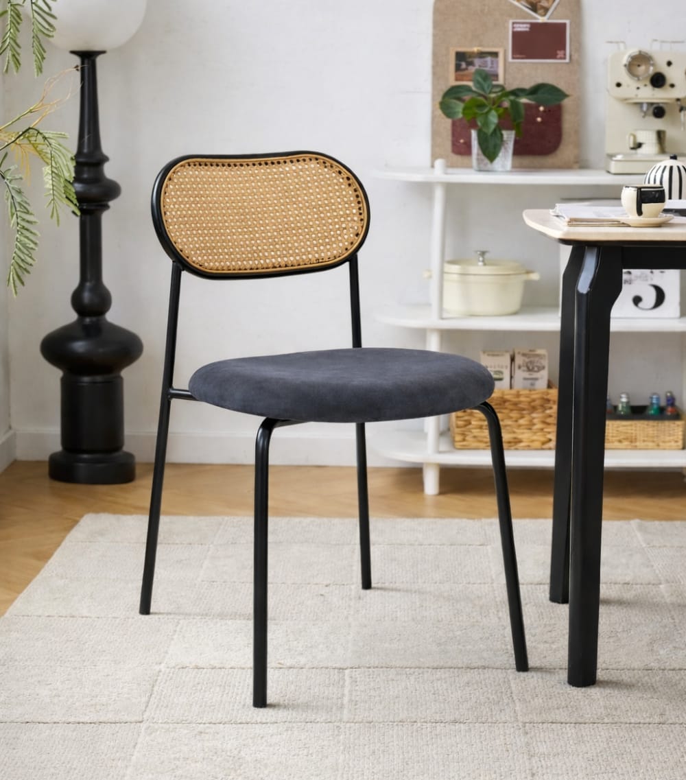 Nordlys Esszimmerstühle (2er Set) aus Metall und Rattan Schwarz style modern Schwarz Öko-Tex Zertifikat Rattan