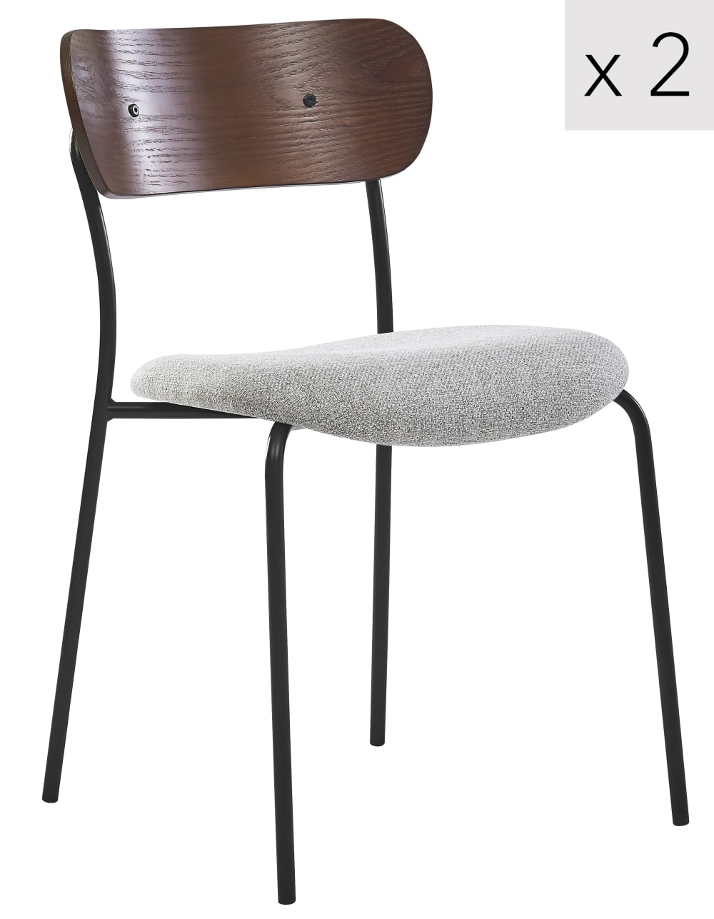 Set 2 sedie in acciaio e legno con seduta in tessuto grigio -