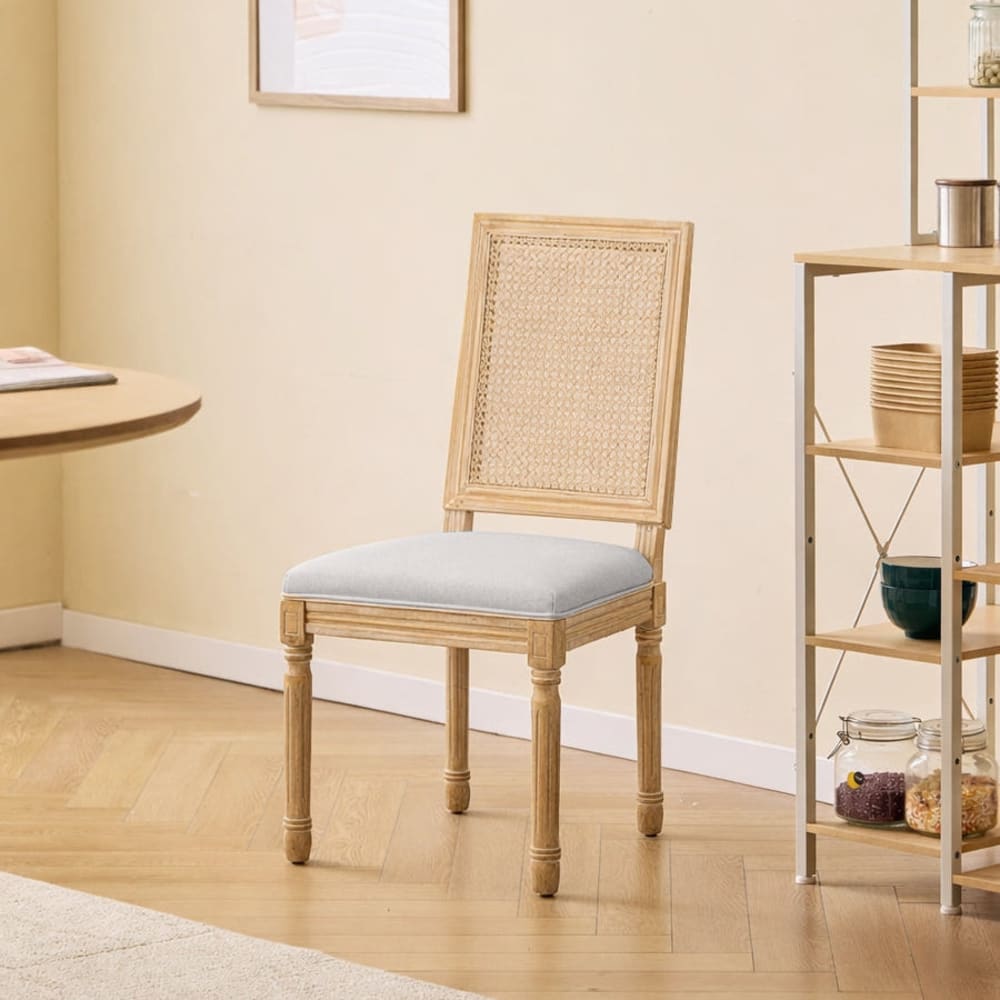 Nordlys Esszimmerstühle (2er Set) aus Rattan und Stoff Grau style classic chic Grau Öko-Tex Zertifikat Holz