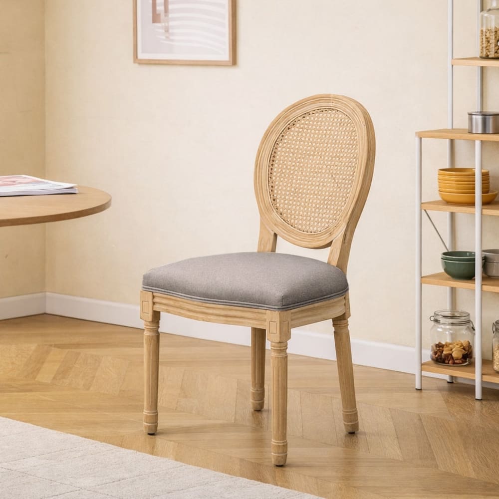 Nordlys Esszimmerstühle (2er Set) aus Massivholz und Rattan Dunkelgrau style classic chic - Öko-Tex Zertifikat -